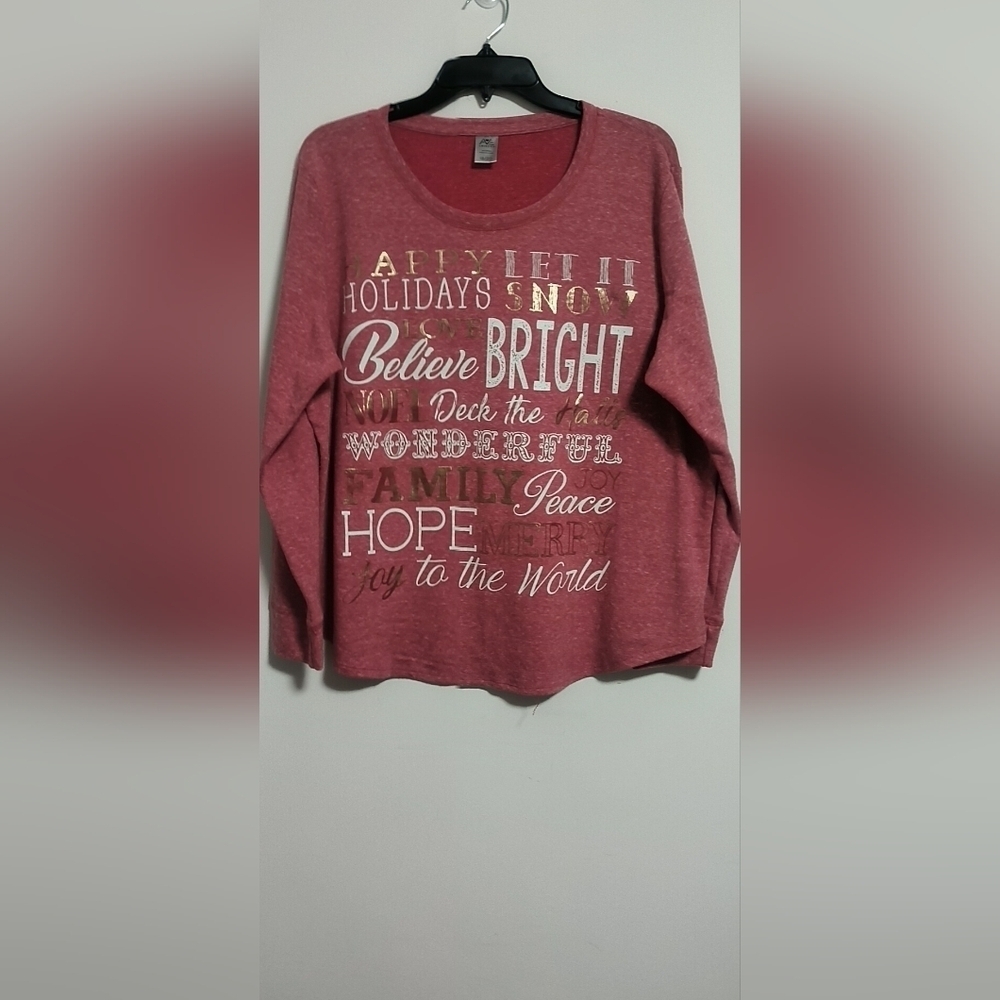 [5X$20] Holiday Season Glitter Lettering Red Top / Size 2X - Picture 2 of 7